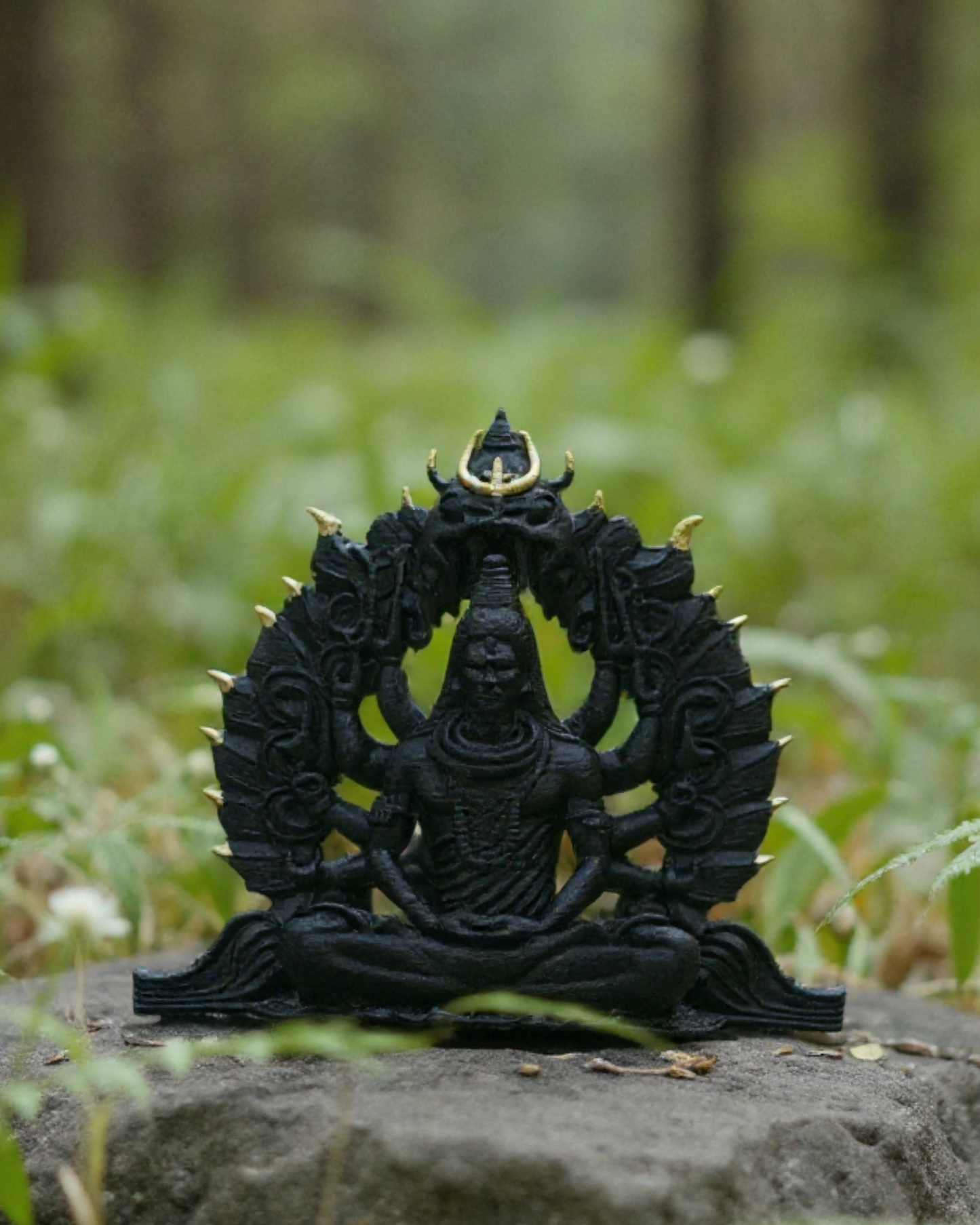 Shivji Idol with 10 Hands & Golden Flames, 14 cm