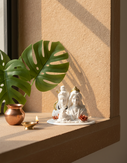 Shiv Parvati with Nandi Idol (Black/ White, 10 cm)