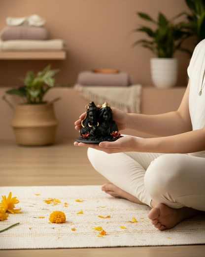 Shiv Parvati with Nandi Idol (Black/ White, 10 cm)