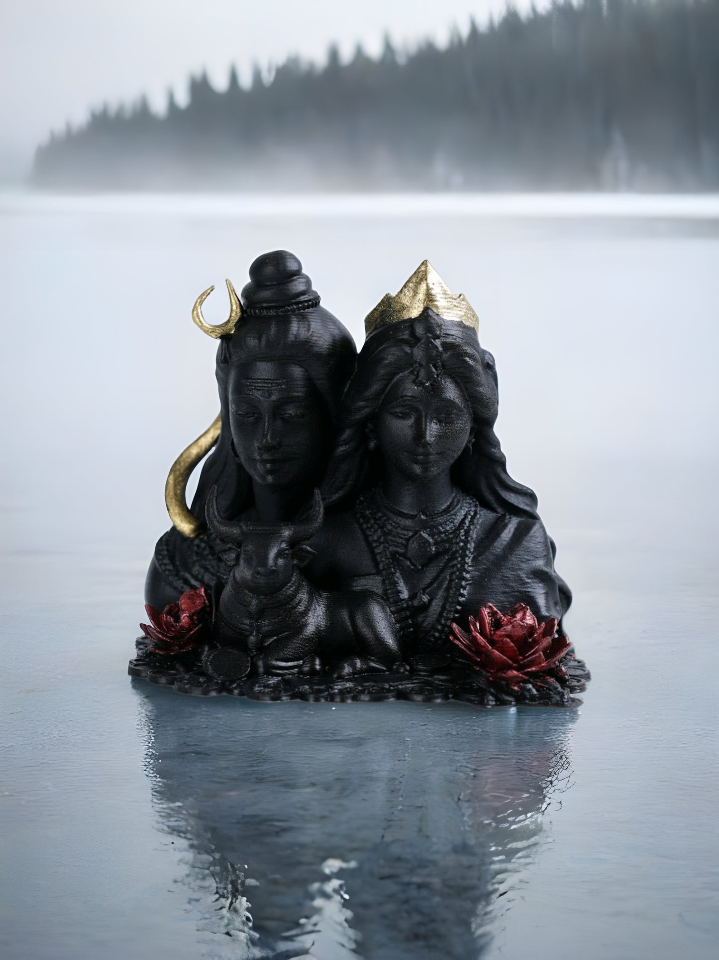 Shiv Parvati with Nandi Idol (Black, 10 cm)