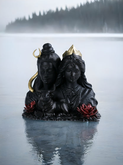 Shiv Parvati with Nandi Idol (Black, 10 cm)